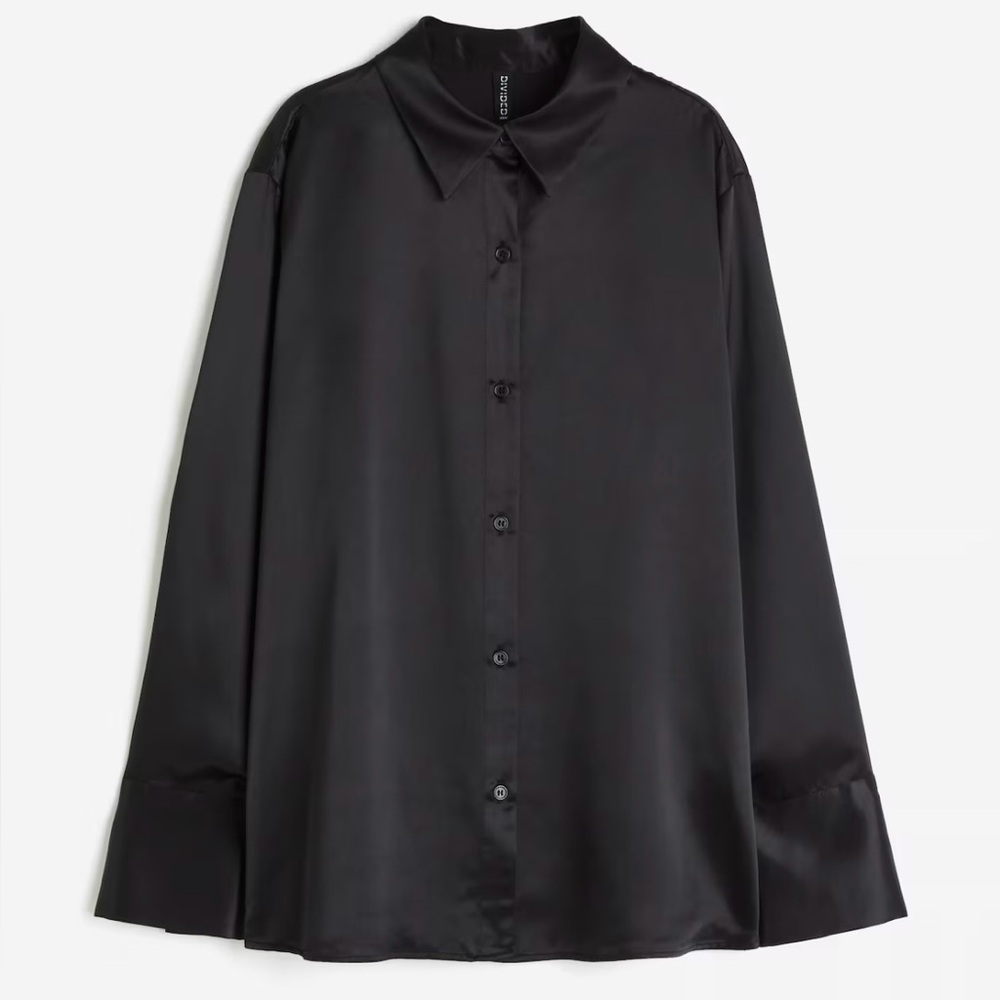 H&M Black Satin Button-Up Shirt 
Size M
Brand New